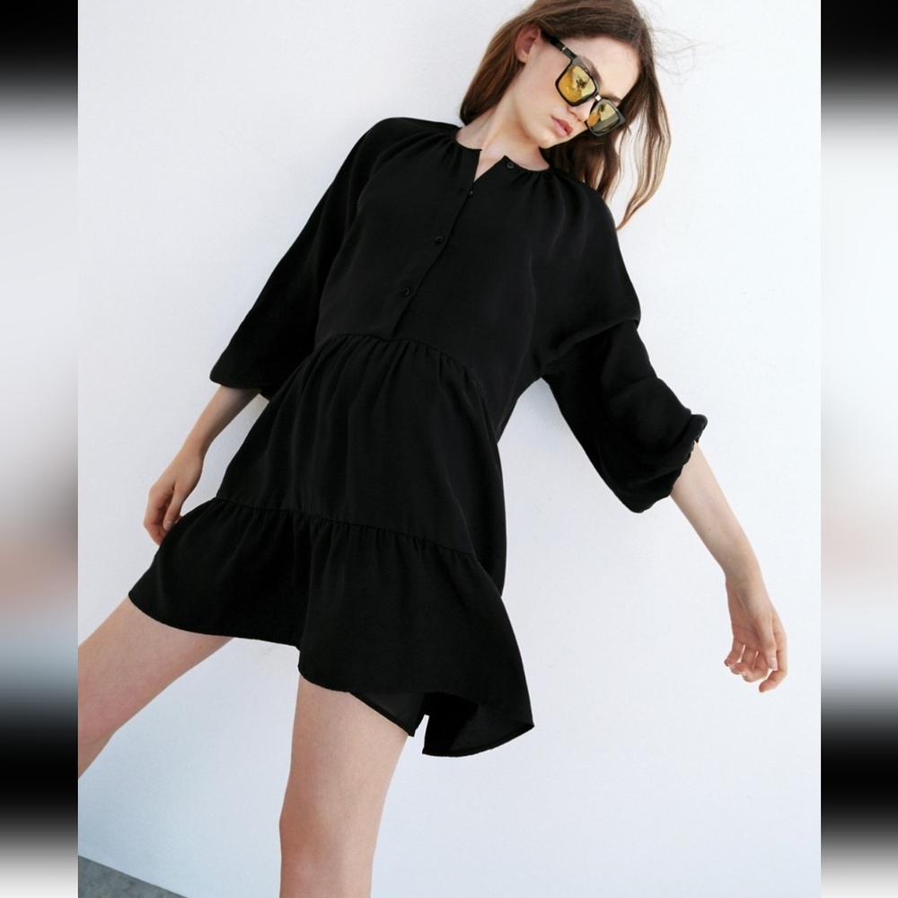 ZARA XXL black short tiered dress - Picture 2 of 5